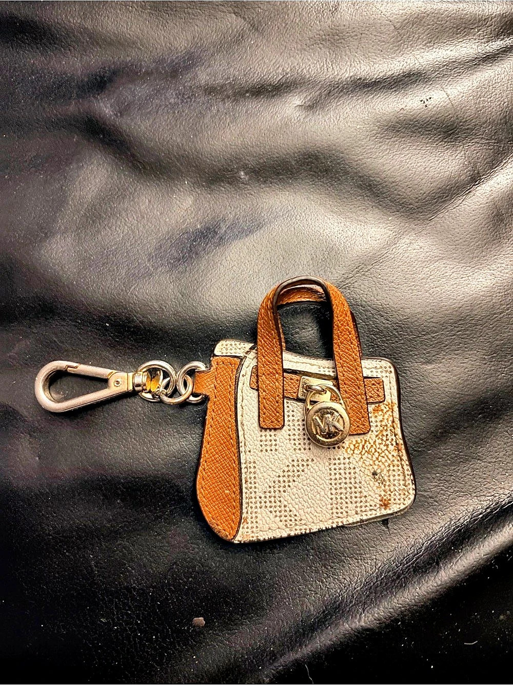 Michael Kors Small Logo Coin Keychain Mini Bag Brown & Cream
